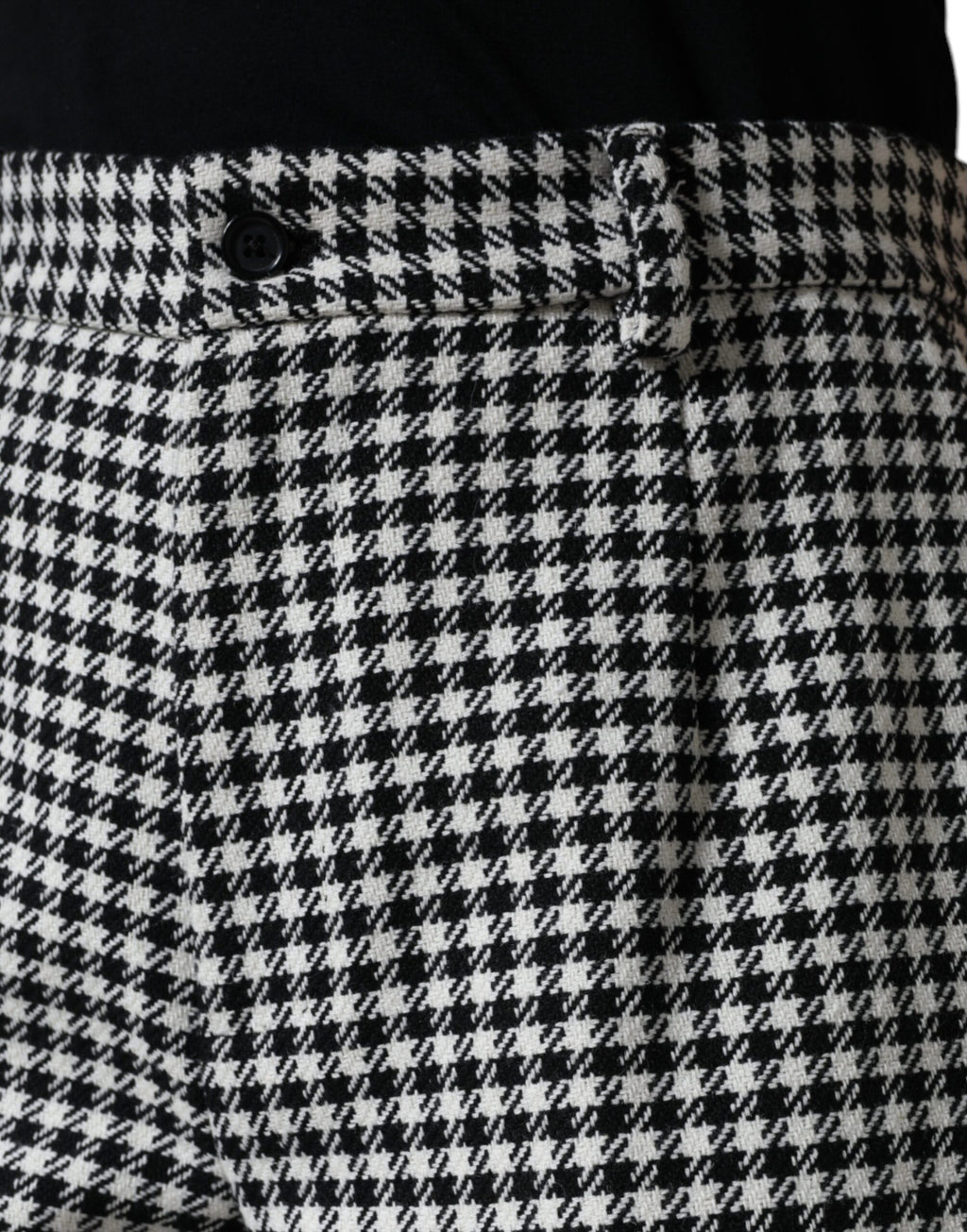 Dolce &amp; Gabbana Black White Houndstooth Cropped Wide Leg Pants