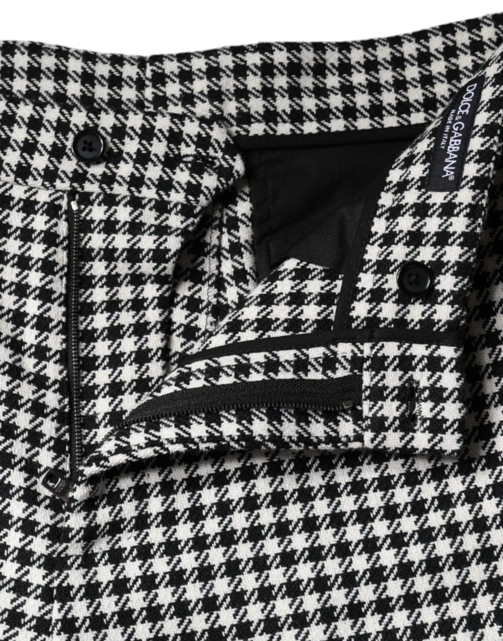 Dolce &amp; Gabbana Black White Houndstooth Cropped Wide Leg Pants
