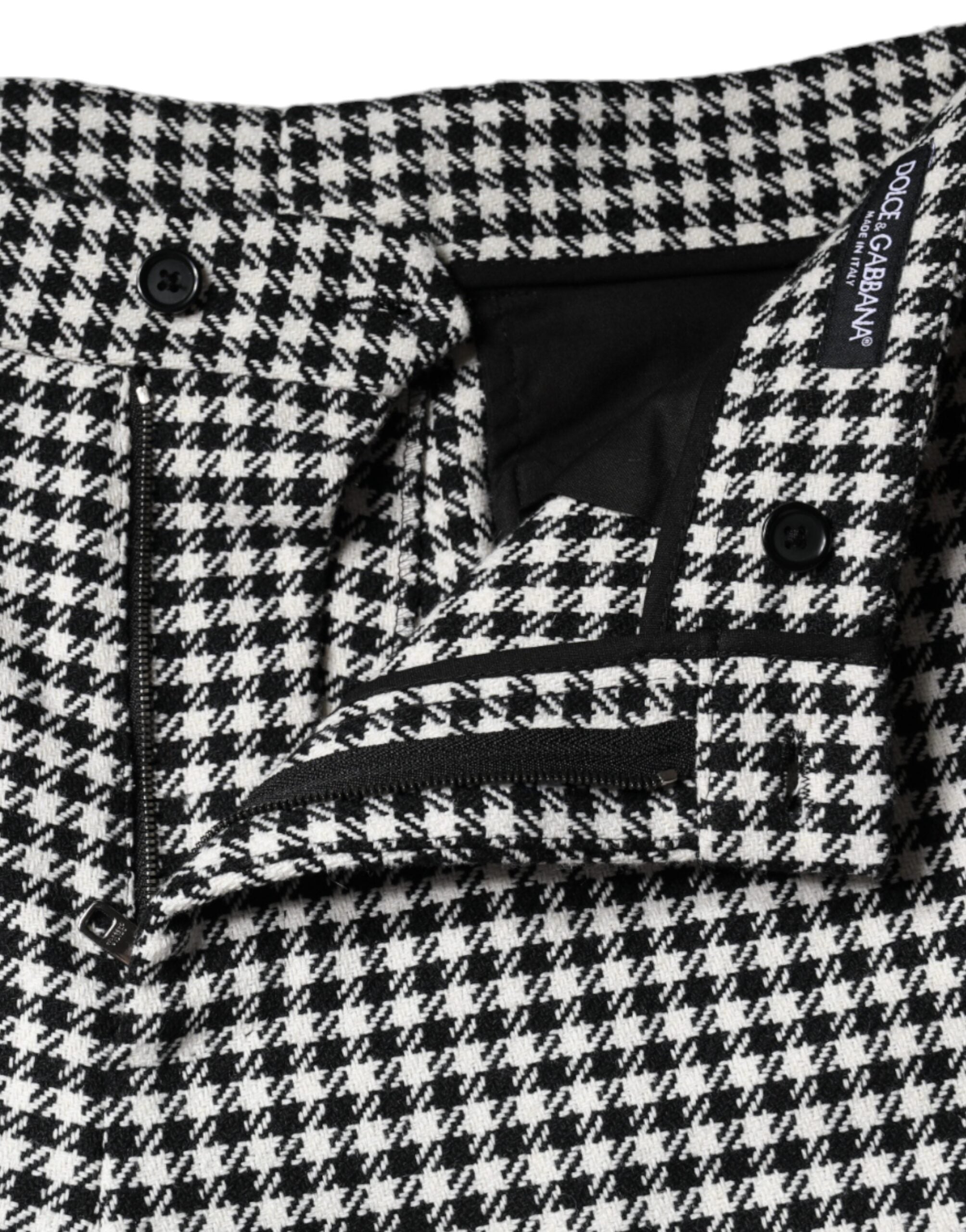 Dolce &amp; Gabbana Black White Houndstooth Cropped Wide Leg Pants