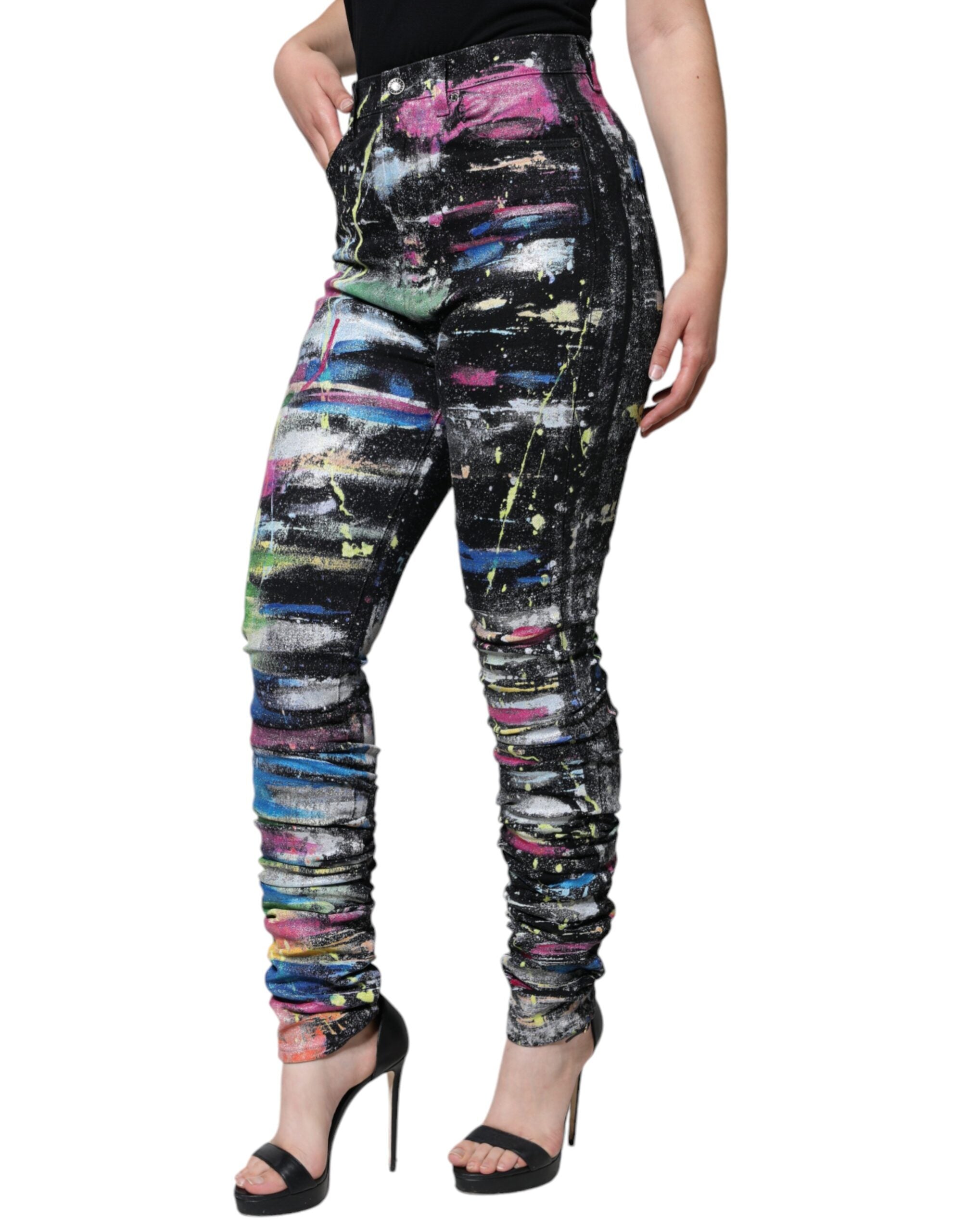 Dolce &amp; Gabbana Multicolor Splatter Paint Cotton Skinny Denim Jeans