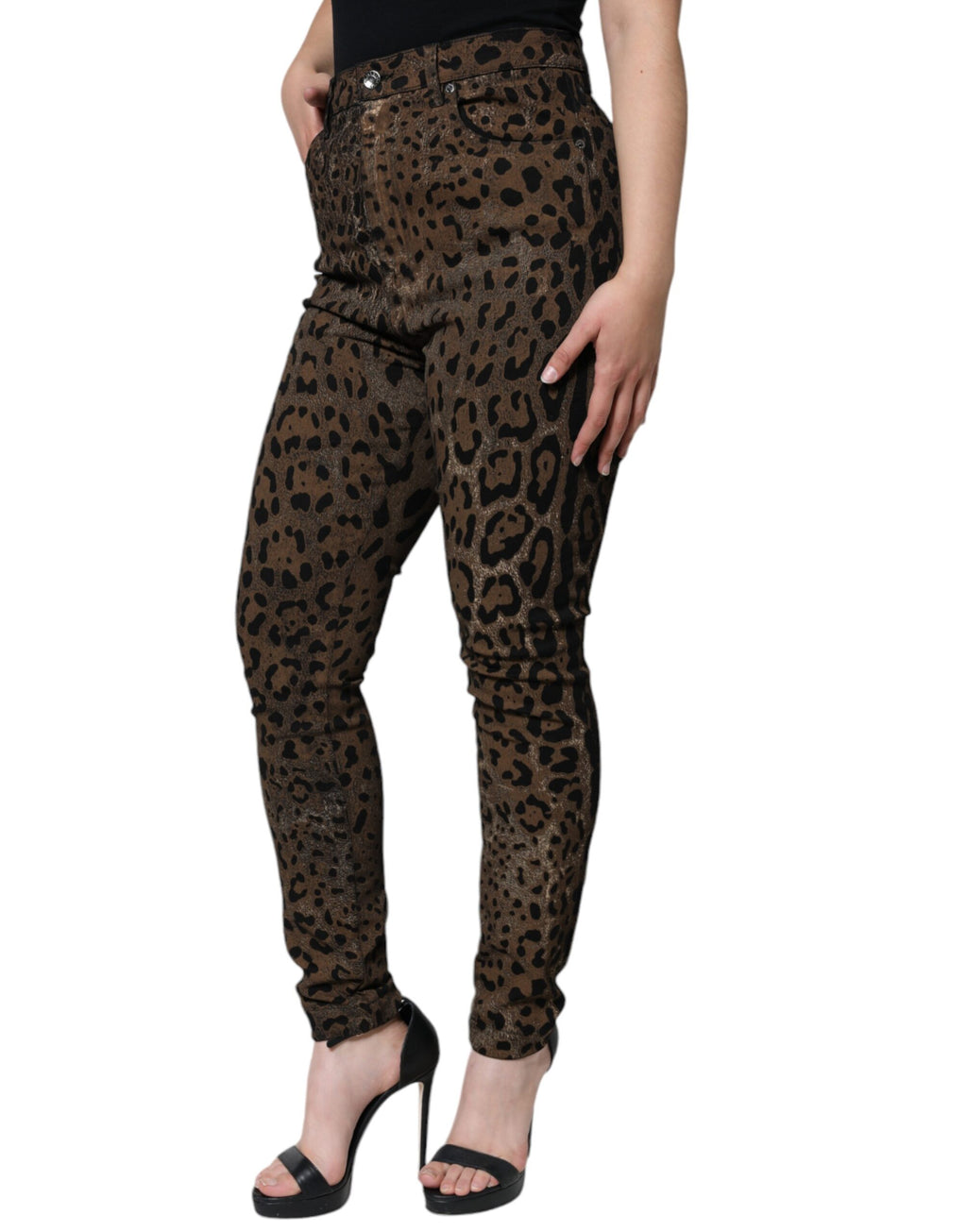 Dolce &amp; Gabbana Brown Leopard Cotton Skinny Denim Jeans