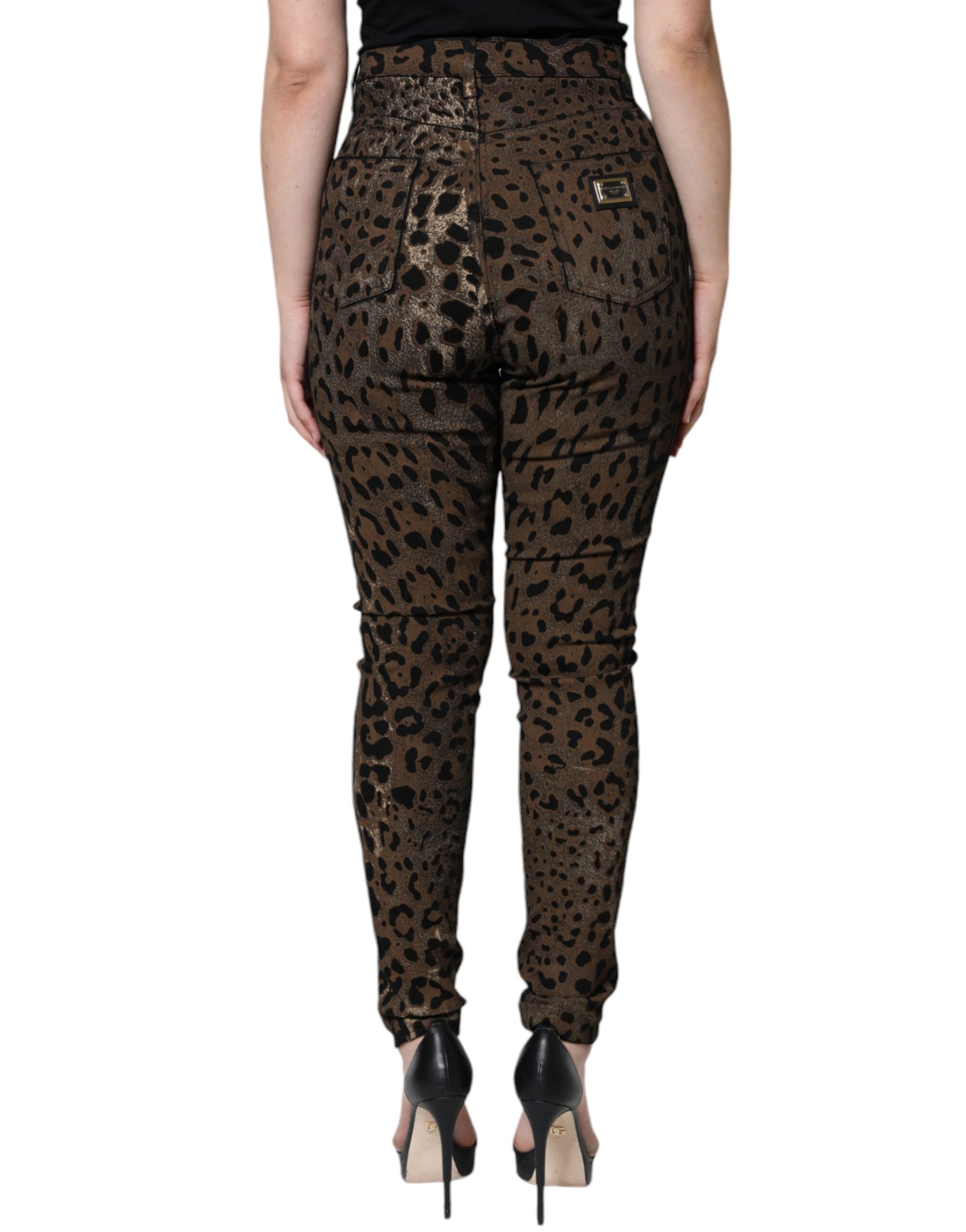 Dolce &amp; Gabbana Brown Leopard Cotton Skinny Denim Jeans