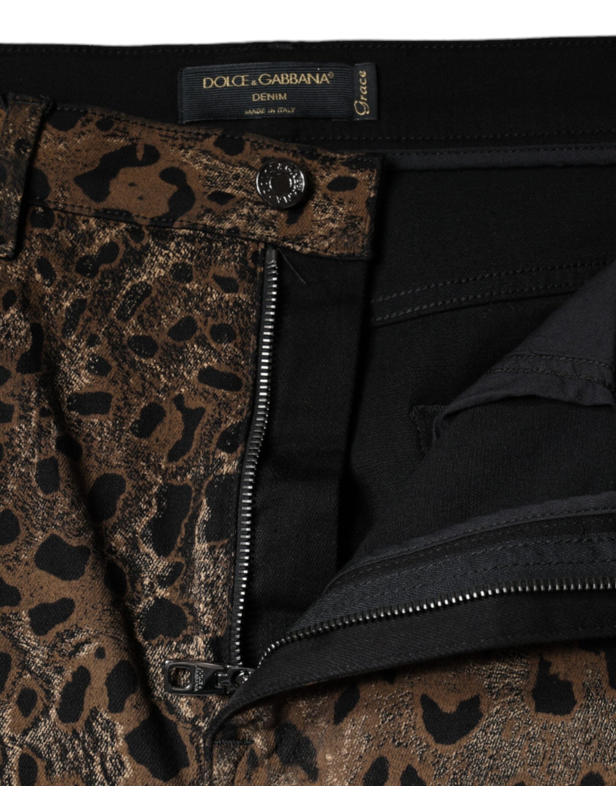Dolce &amp; Gabbana Brown Leopard Cotton Skinny Denim Jeans