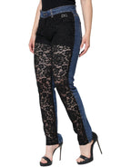 Dolce &amp; Gabbana Black Floral Lace Front Skinny Denim Jeans