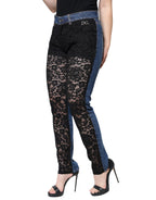 Dolce &amp; Gabbana Black Floral Lace Front Skinny Denim Jeans