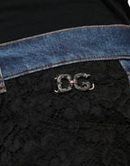 Dolce &amp; Gabbana Black Floral Lace Front Skinny Denim Jeans