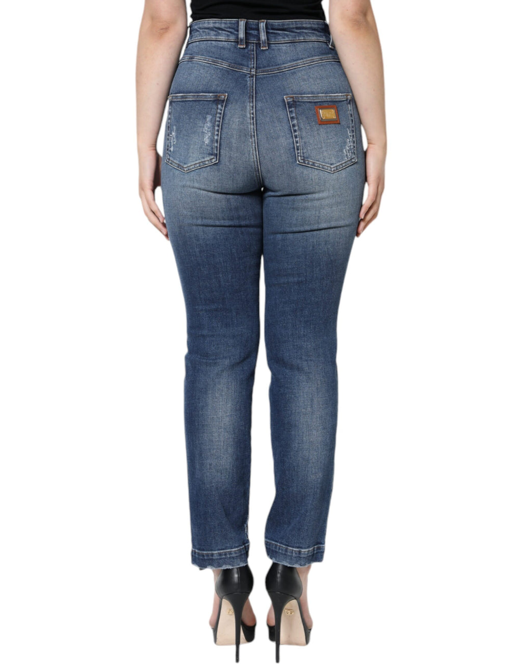 Dolce &amp; Gabbana Dark Blue Cotton Tattered Skinny Denim Jeans