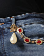 Dolce &amp; Gabbana Dark Blue Cotton Tattered Skinny Denim Jeans
