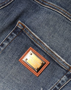 Dolce &amp; Gabbana Dark Blue Cotton Tattered Skinny Denim Jeans