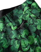 Dolce &amp; Gabbana Green Clover Silk Satin High Waist Tapered Pants