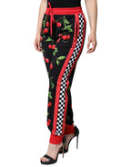 Dolce &amp; Gabbana Black Red Cherry Mid Waist Jogger Pants