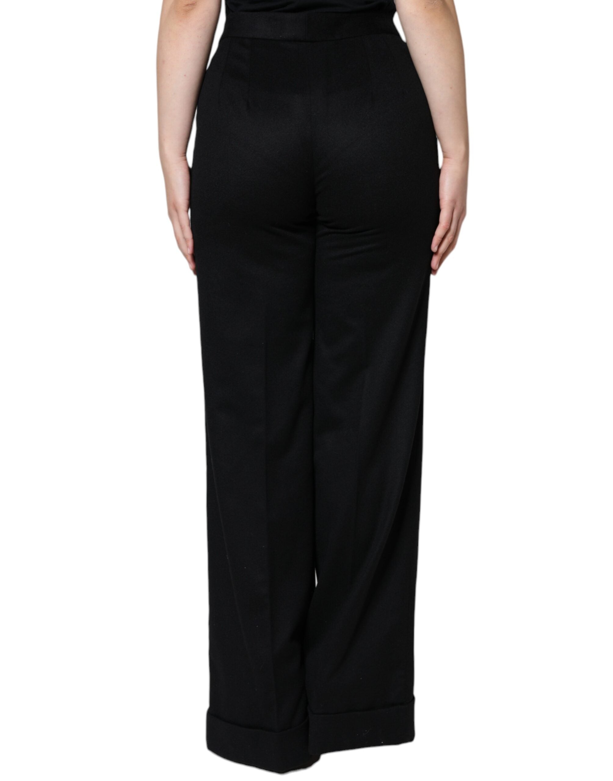 Dolce &amp; Gabbana Black Cashmere Mid Waist Women Boot Cut Pants
