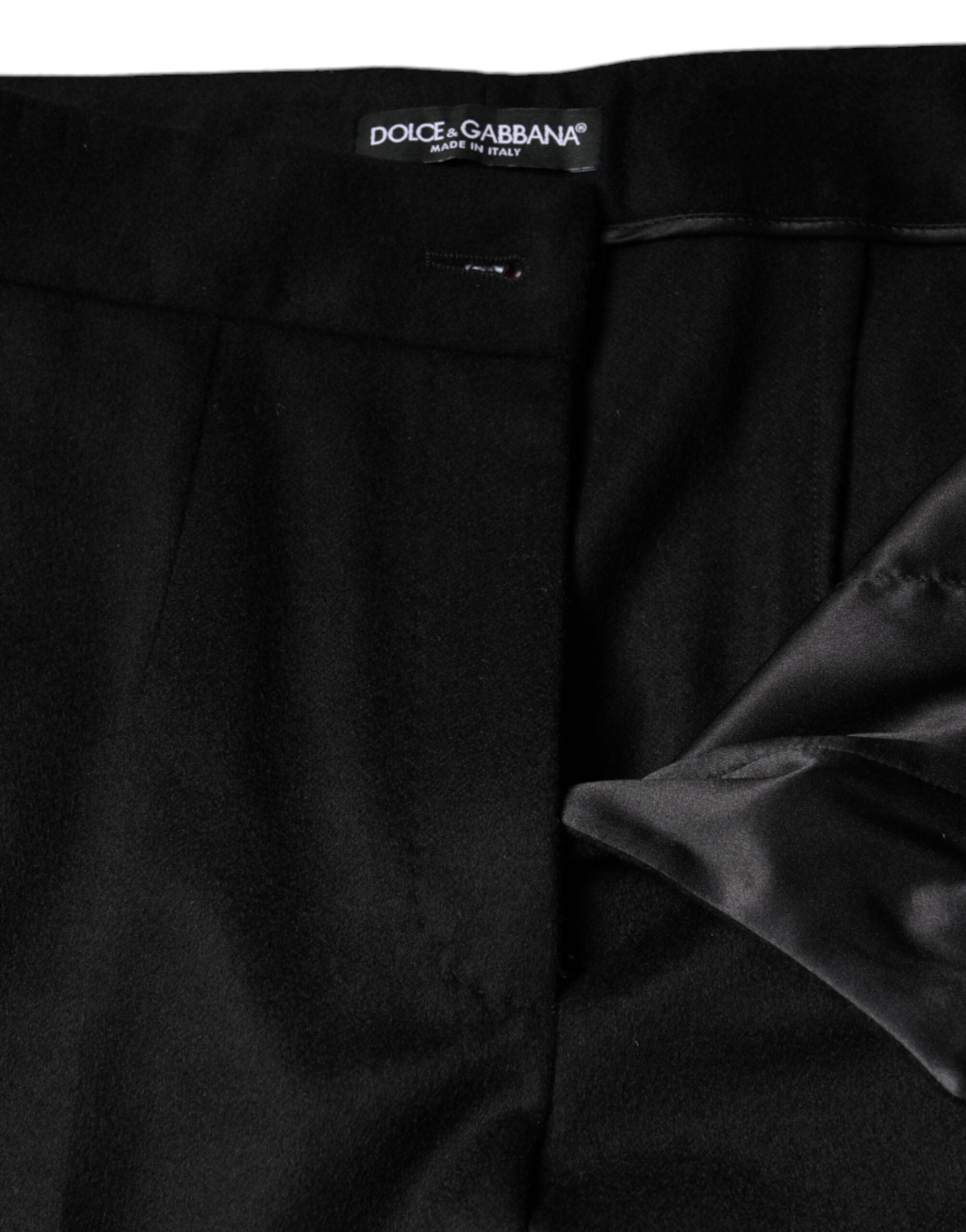 Dolce &amp; Gabbana Black Cashmere Mid Waist Women Boot Cut Pants