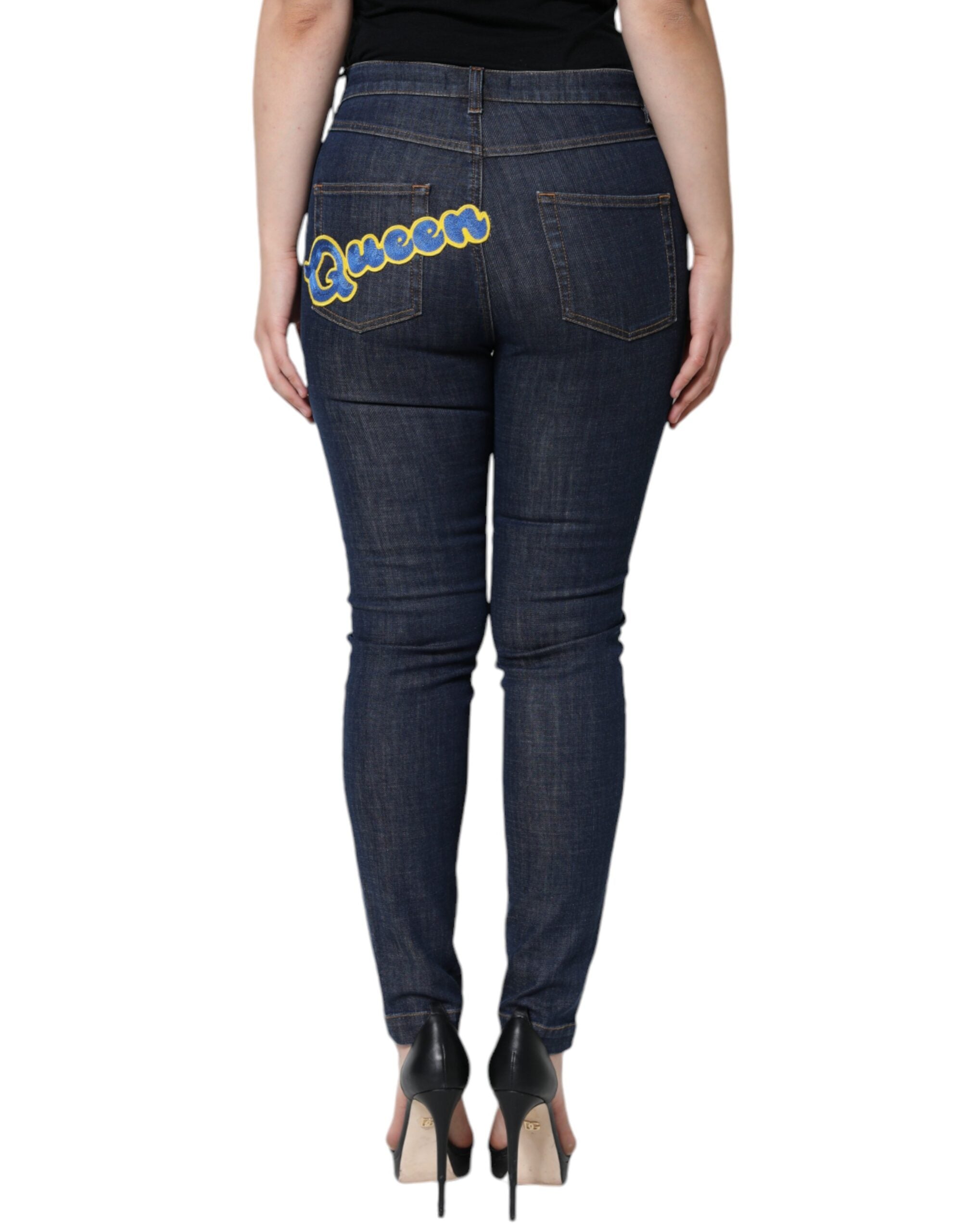 Dolce &amp; Gabbana Dark Blue QUEEN Cotton Skinny Denim Jeans