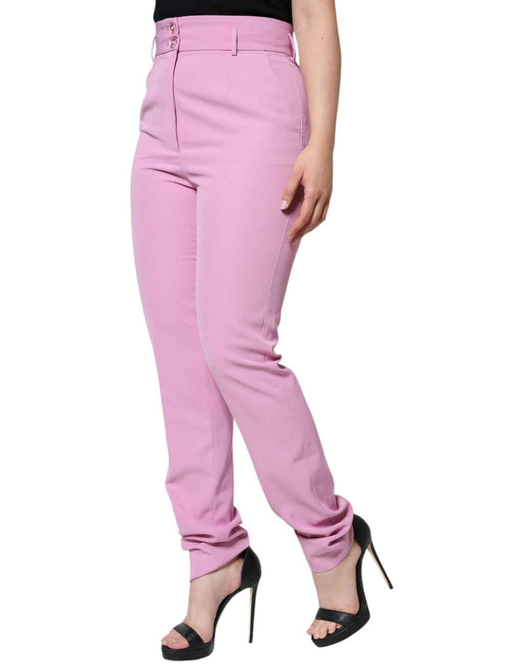 Dolce &amp; Gabbana Pink Polyester High Waist Women Tapered Pants