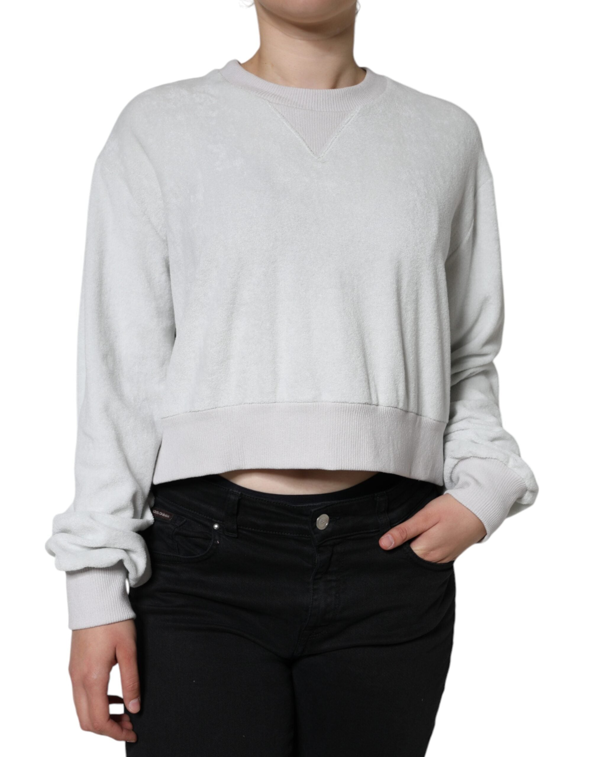 Dolce &amp; Gabbana White Nylon Stretch Crew Neck Pullover Sweater