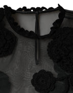 Dolce &amp; Gabbana Black Nylon Mesh Transparent Floral Blouse
