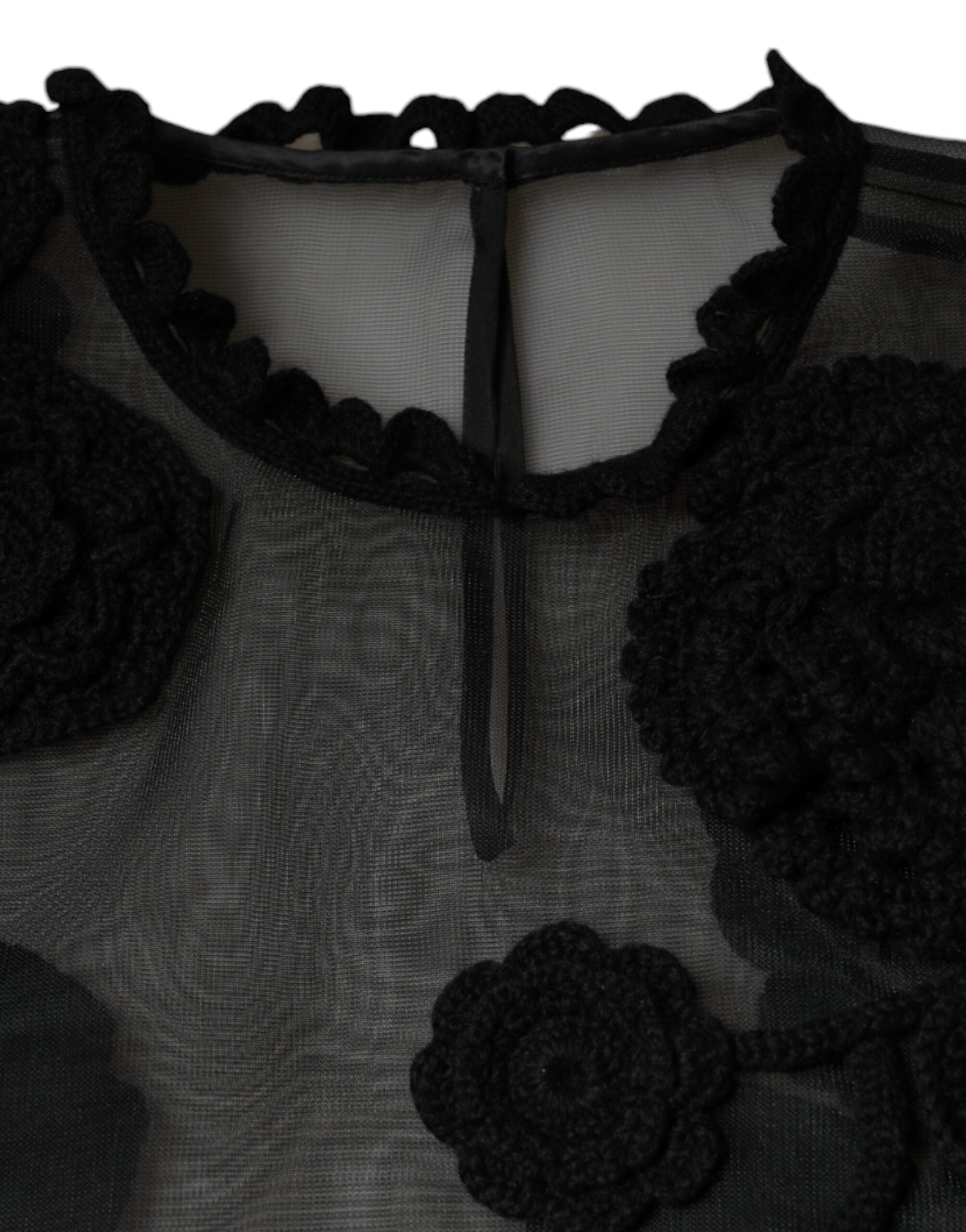 Dolce &amp; Gabbana Black Nylon Mesh Transparent Floral Blouse
