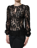 Dolce &amp; Gabbana Black Floral Lace See Through Long Sleeve Top