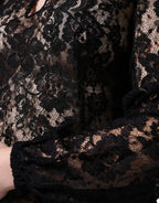 Dolce &amp; Gabbana Black Floral Lace See Through Long Sleeve Top