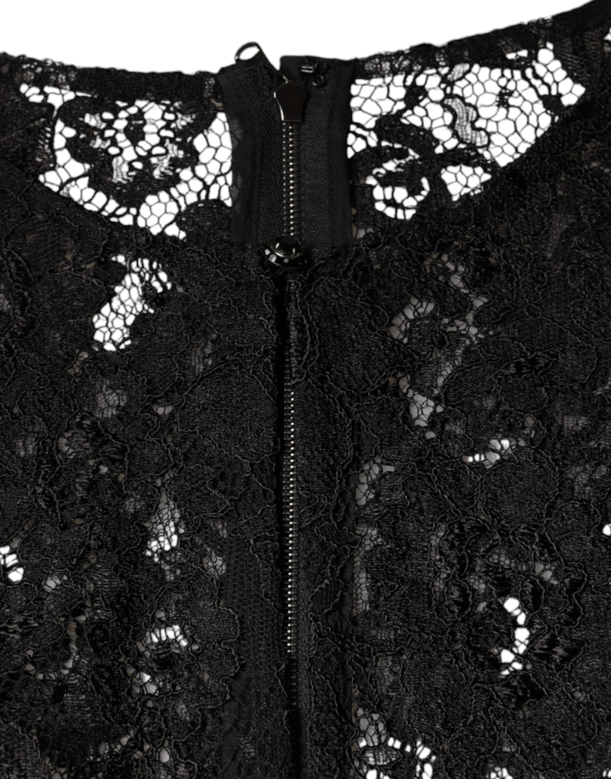 Dolce &amp; Gabbana Black Floral Lace See Through Long Sleeve Top