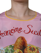 Dolce &amp; Gabbana Pink Silk Araneine Siciliana Print Short Sleeves Top