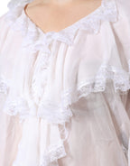 Dolce &amp; Gabbana White Ruffles Lace Long Sleeve Blouse Top