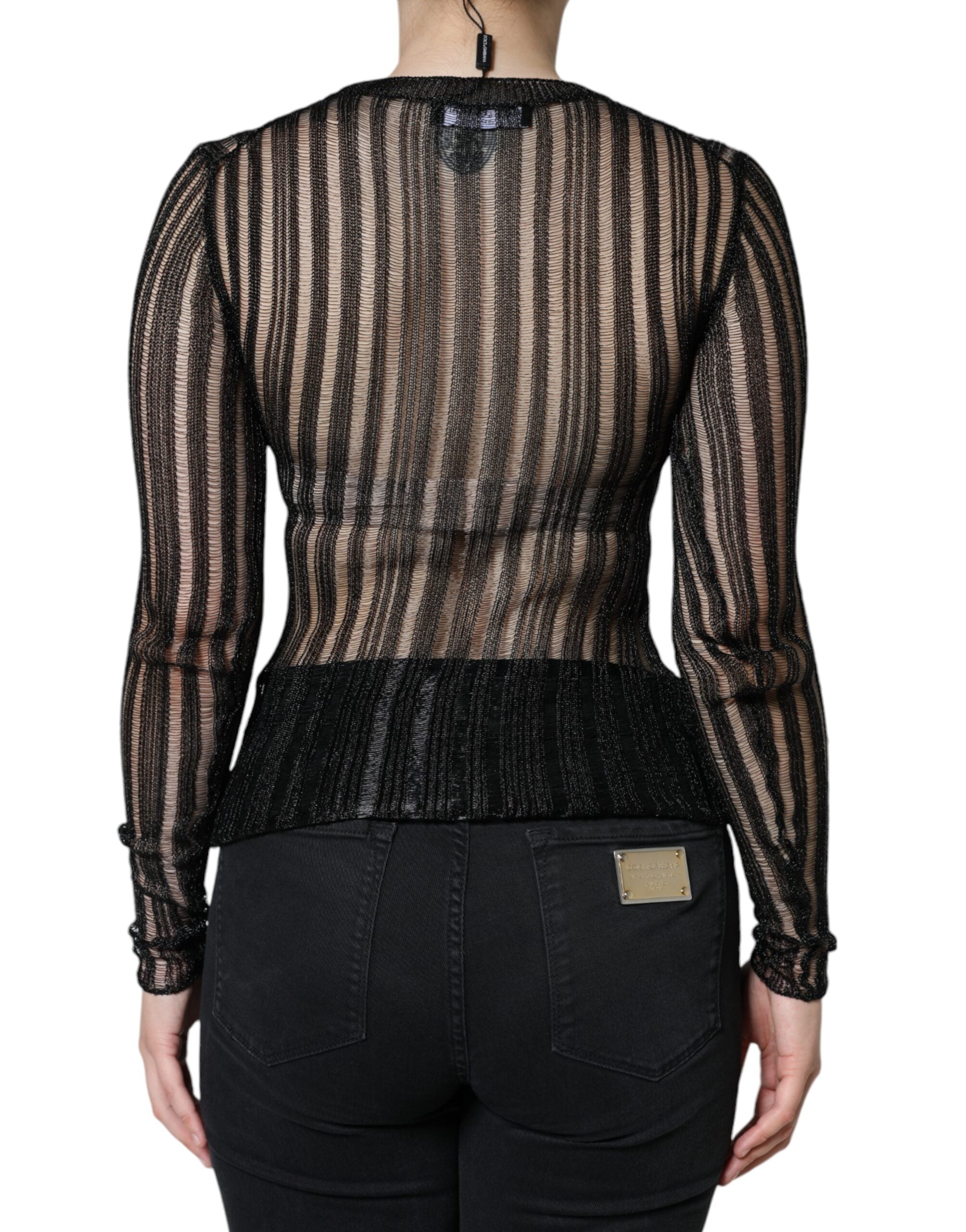 Dolce &amp; Gabbana Black Stripe See Through Long Sleeves Top
