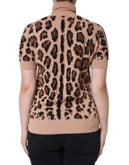 Dolce &amp; Gabbana Beige Leopard Print Wool Turtleneck Top