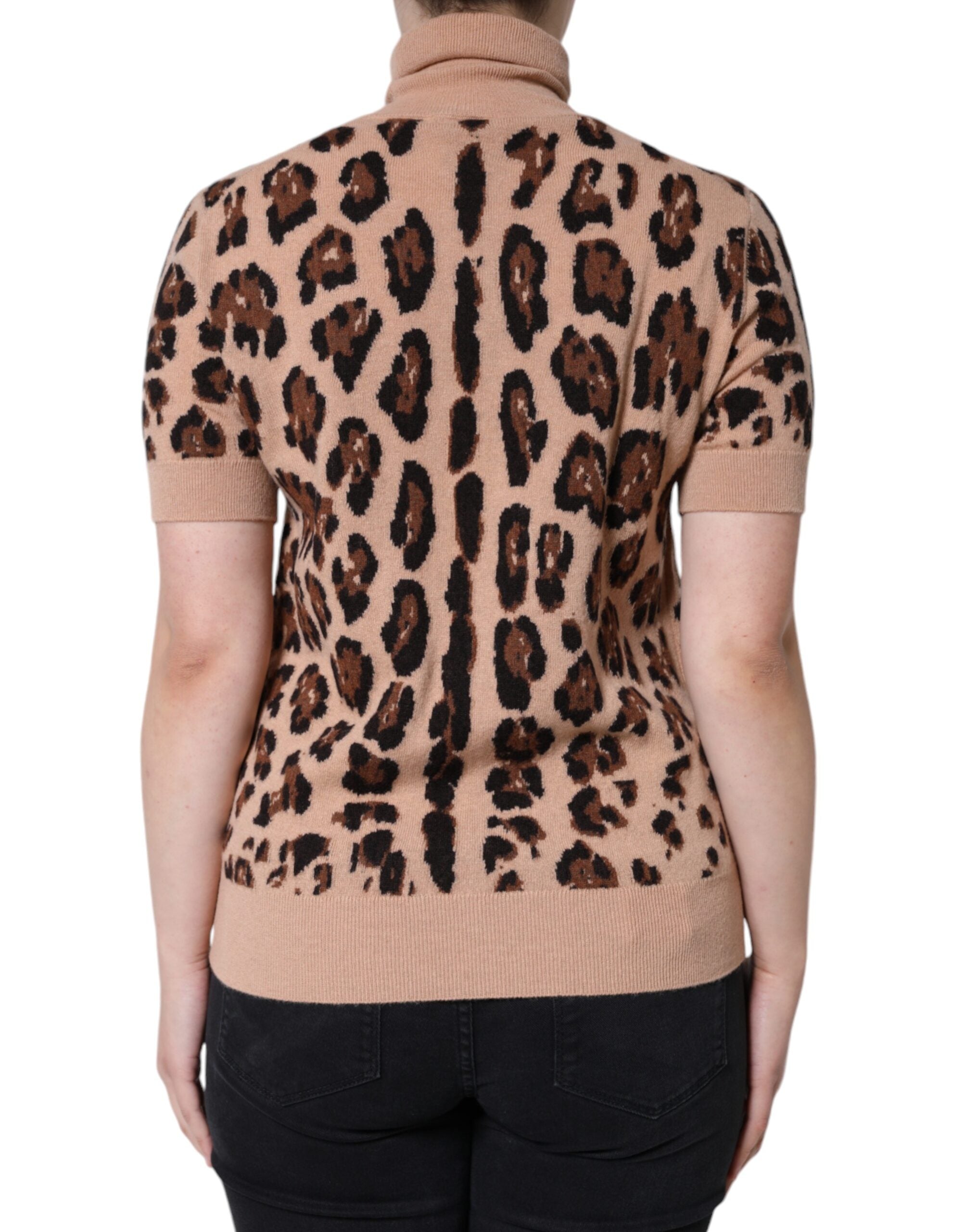 Dolce &amp; Gabbana Beige Leopard Print Wool Turtleneck Top