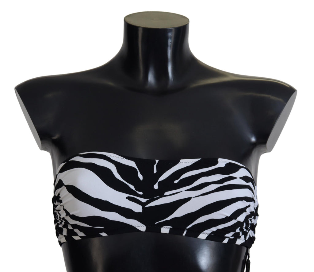 Dolce &amp; Gabbana Black White Zebra Bandeau Swimwear Bikini Top