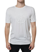 Dolce &amp; Gabbana White Logo Embossed Cotton Crewneck T-shirt