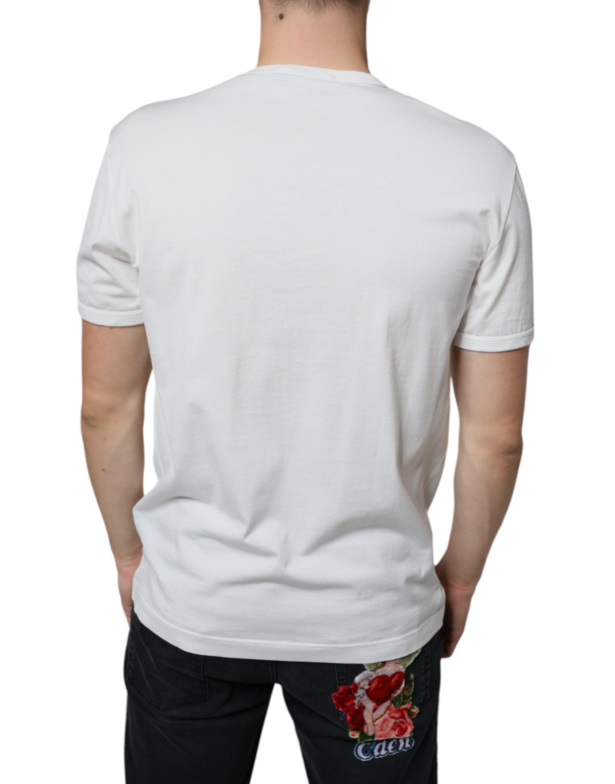 Dolce &amp; Gabbana White Logo Embossed Cotton Crewneck T-shirt
