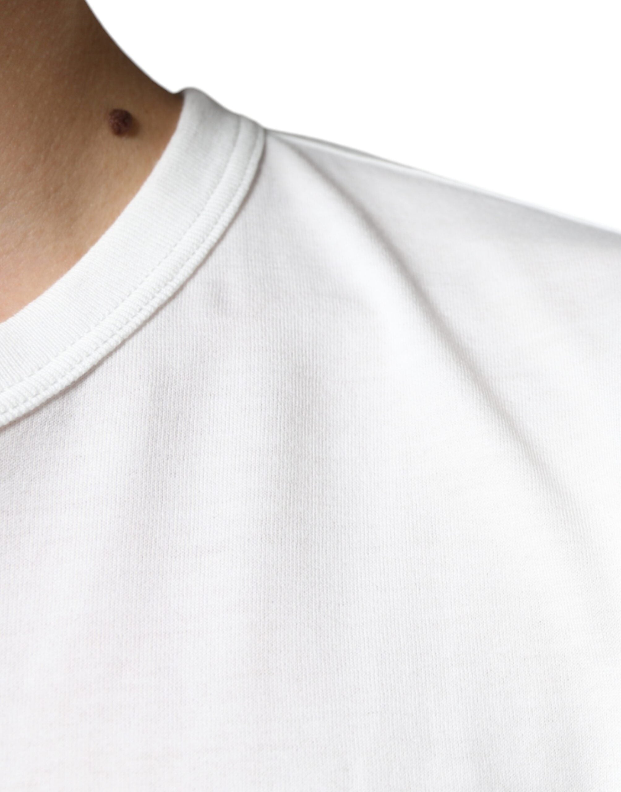 Dolce &amp; Gabbana White Logo Embossed Cotton Crewneck T-shirt