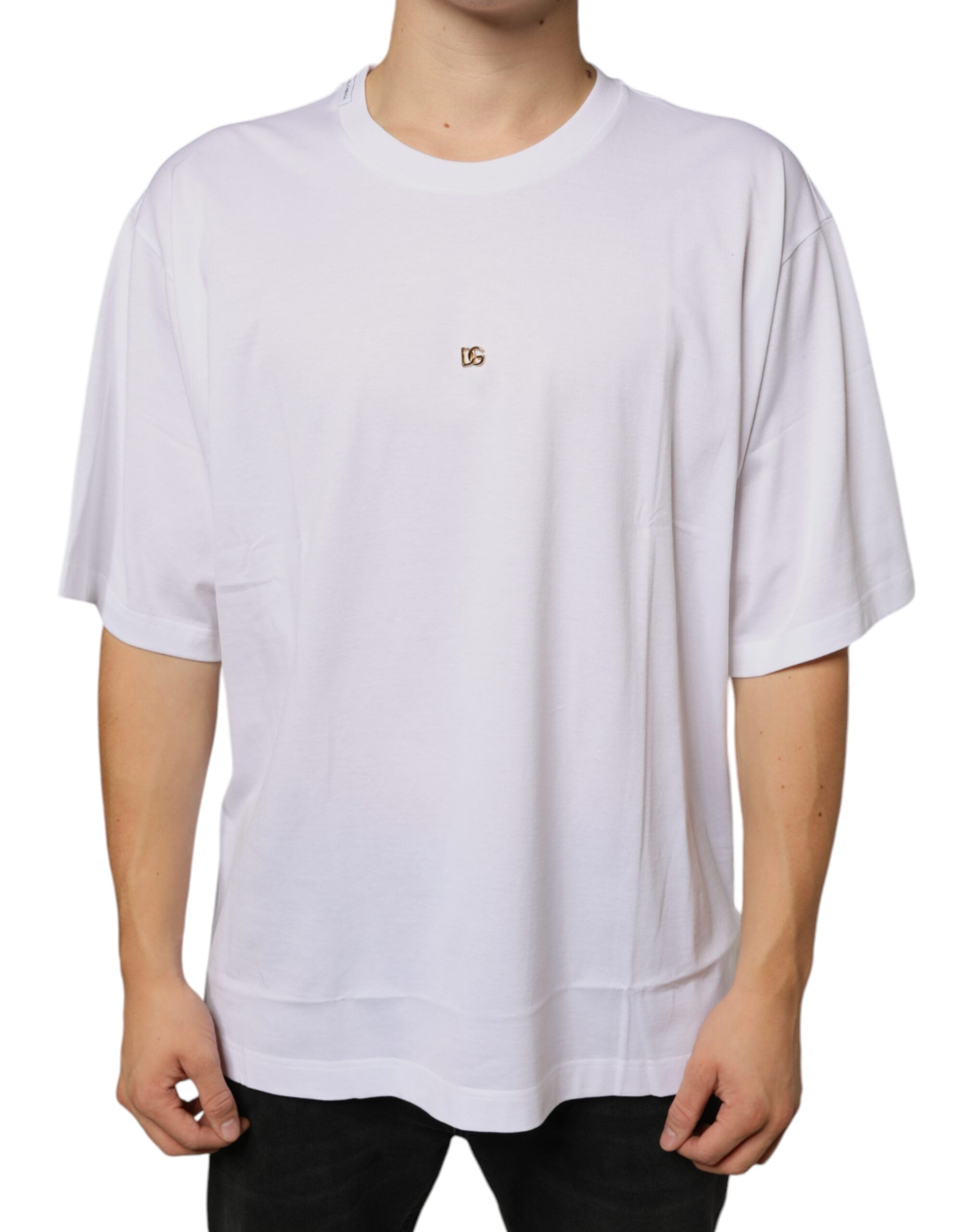 Dolce &amp; Gabbana White Metal DG Logo Cotton Short Sleeves T-shirt