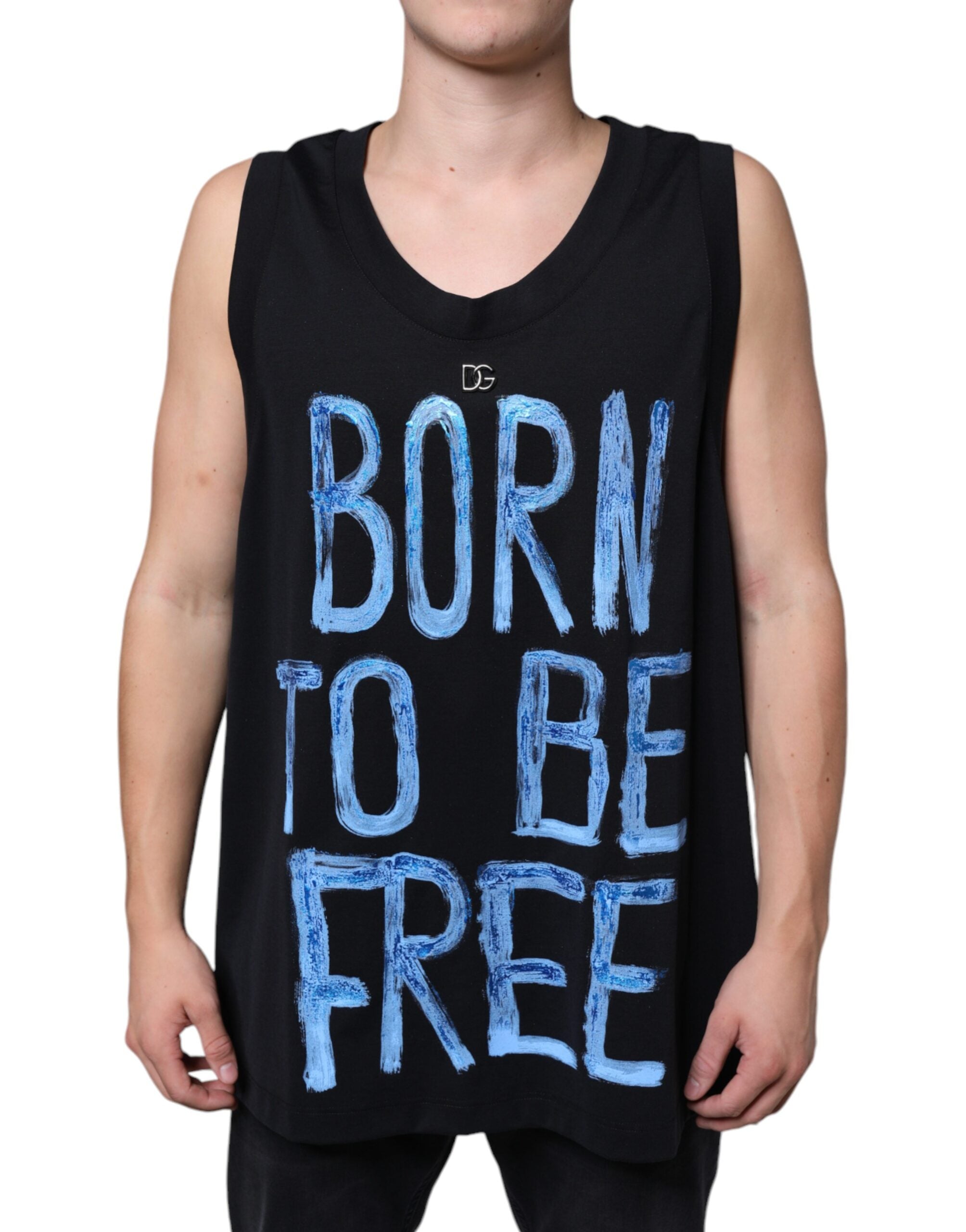 Dolce &amp; Gabbana Black Cotton Born To Be Free Sleeveless T-shirt