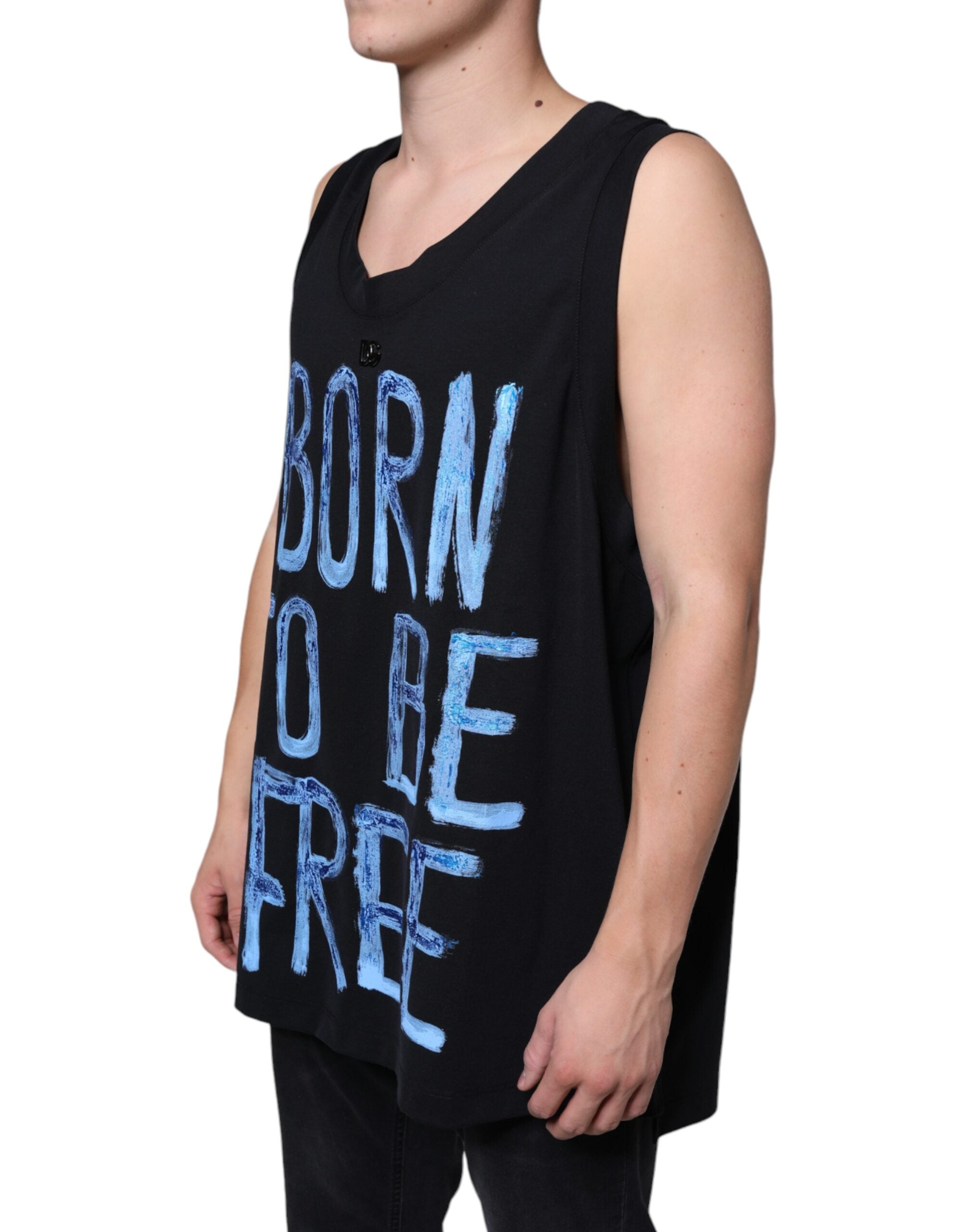 Dolce &amp; Gabbana Black Cotton Born To Be Free Sleeveless T-shirt