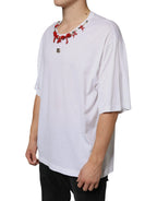 Dolce &amp; Gabbana White Cotton Necklace Embellished T-shirt