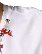 Dolce &amp; Gabbana White Cotton Necklace Embellished T-shirt