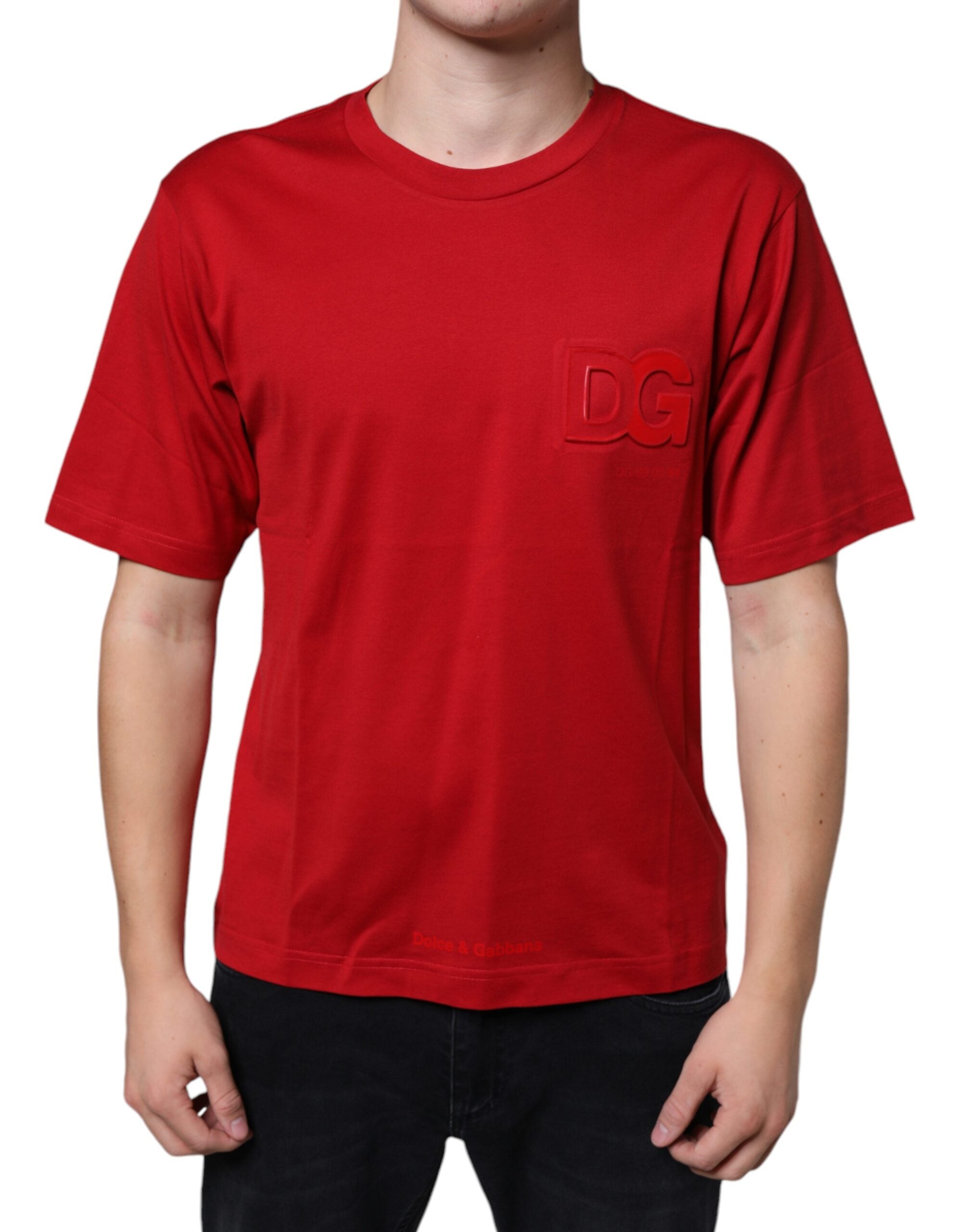 Dolce &amp; Gabbana Red Cotton DG Logo Print Crew Neck T-shirt