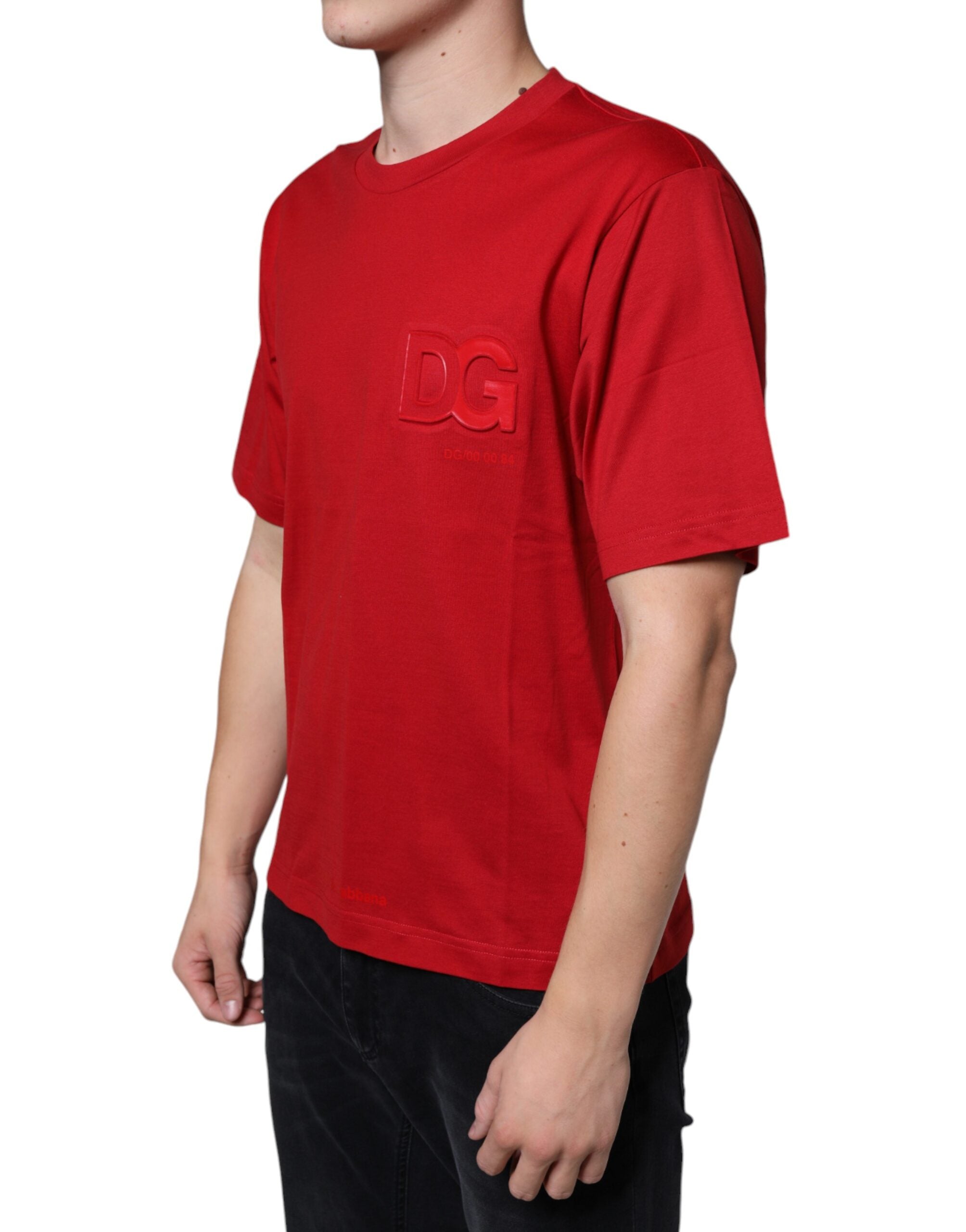 Dolce &amp; Gabbana Red Cotton DG Logo Print Crew Neck T-shirt