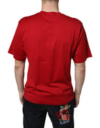 Dolce &amp; Gabbana Red Cotton DG Logo Print Crew Neck T-shirt
