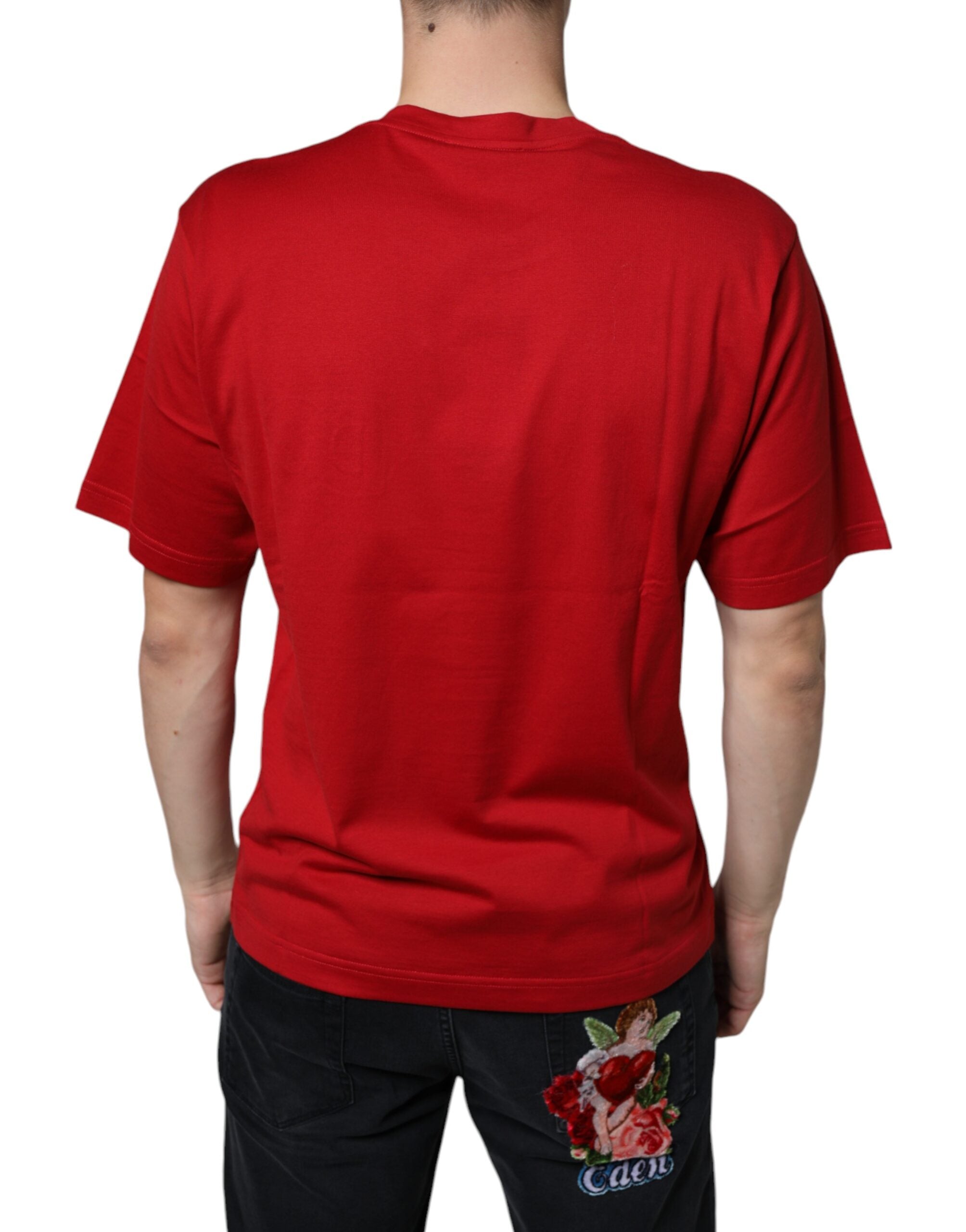 Dolce &amp; Gabbana Red Cotton DG Logo Print Crew Neck T-shirt