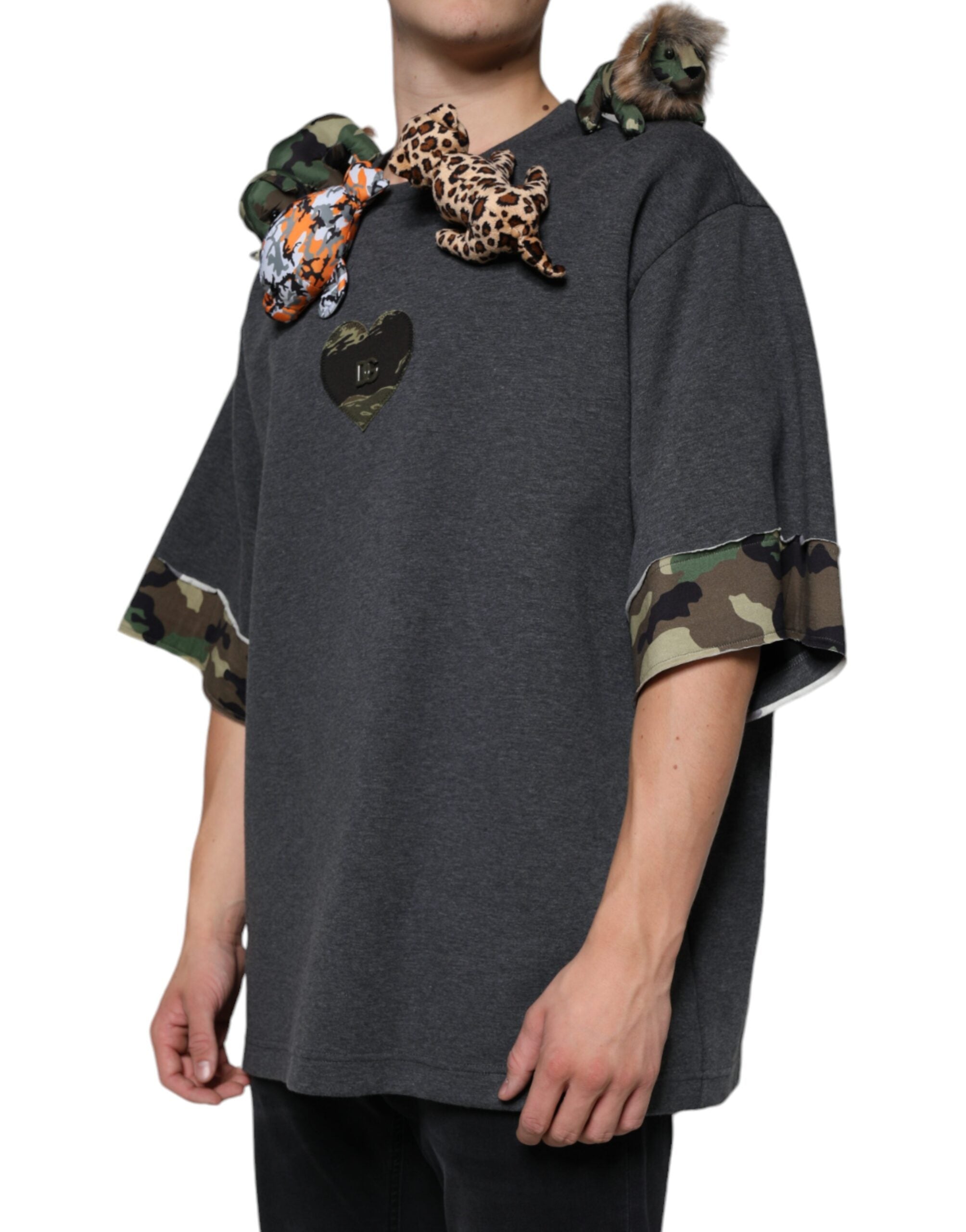 Dolce &amp; Gabbana Gray Camouflage Animal Stuff Cotton T-shirt