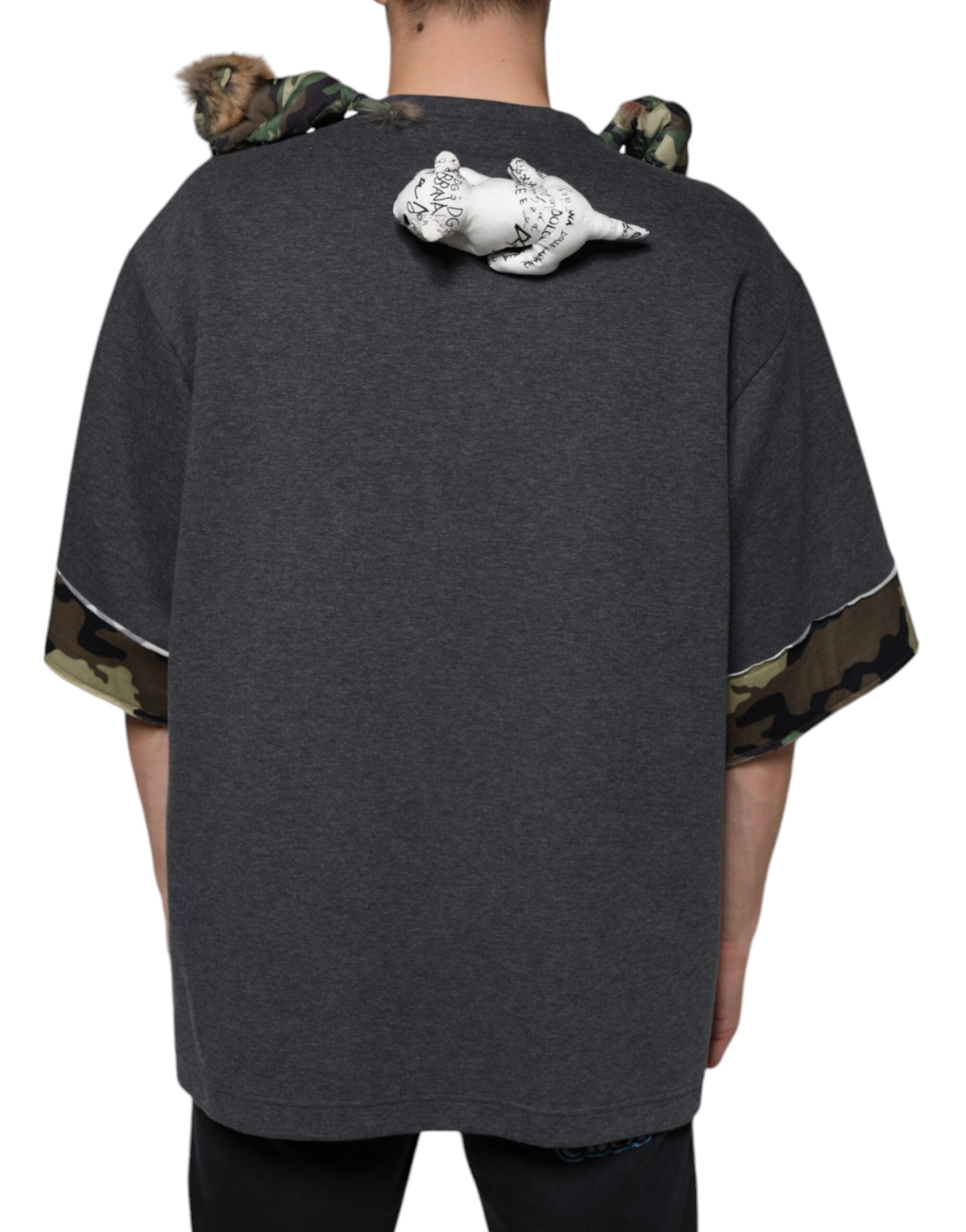Dolce &amp; Gabbana Gray Camouflage Animal Stuff Cotton T-shirt