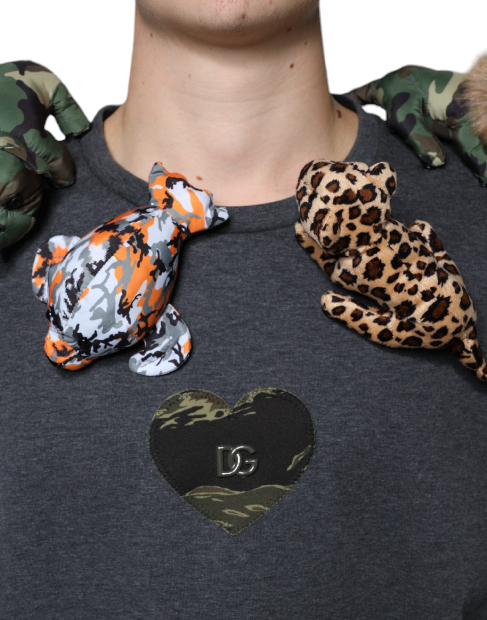 Dolce &amp; Gabbana Gray Camouflage Animal Stuff Cotton T-shirt