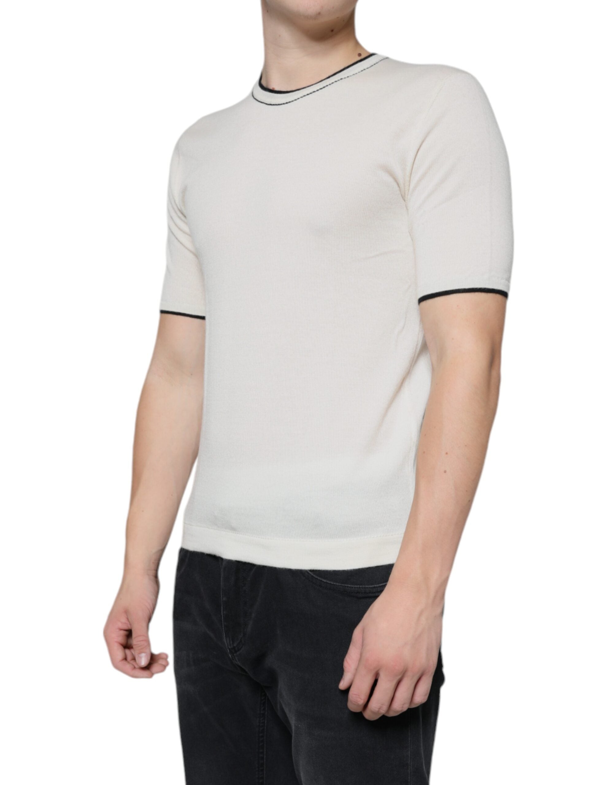 Dolce &amp; Gabbana Off White Cashmere Short Sleeves T-shirt