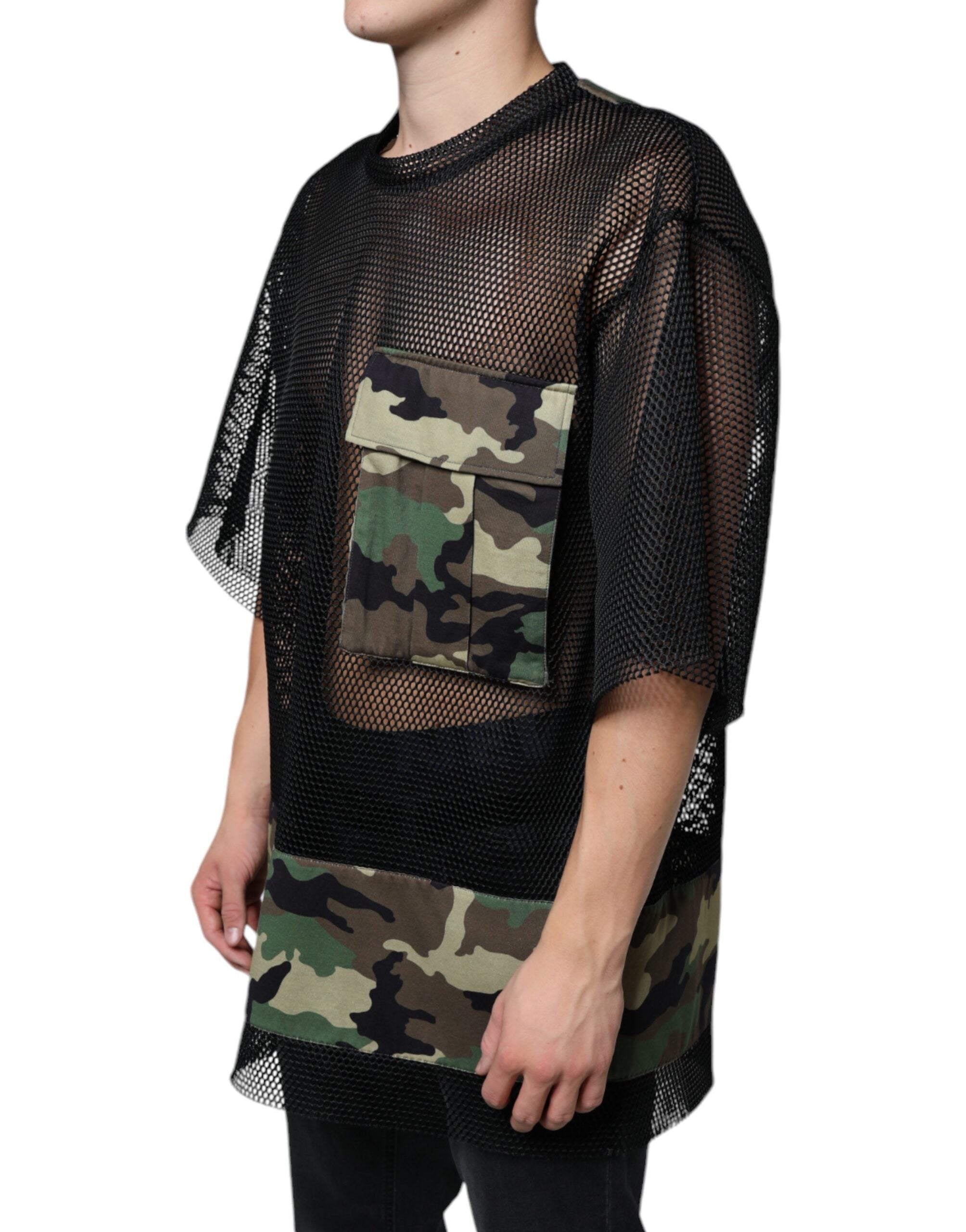 Dolce &amp; Gabbana Black Mesh Camouflage Short Sleeves T-shirt