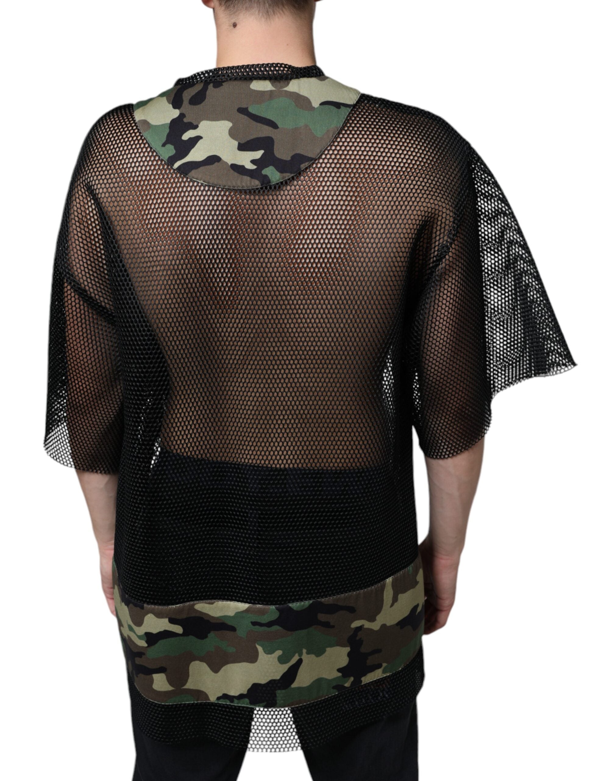 Dolce &amp; Gabbana Black Mesh Camouflage Short Sleeves T-shirt