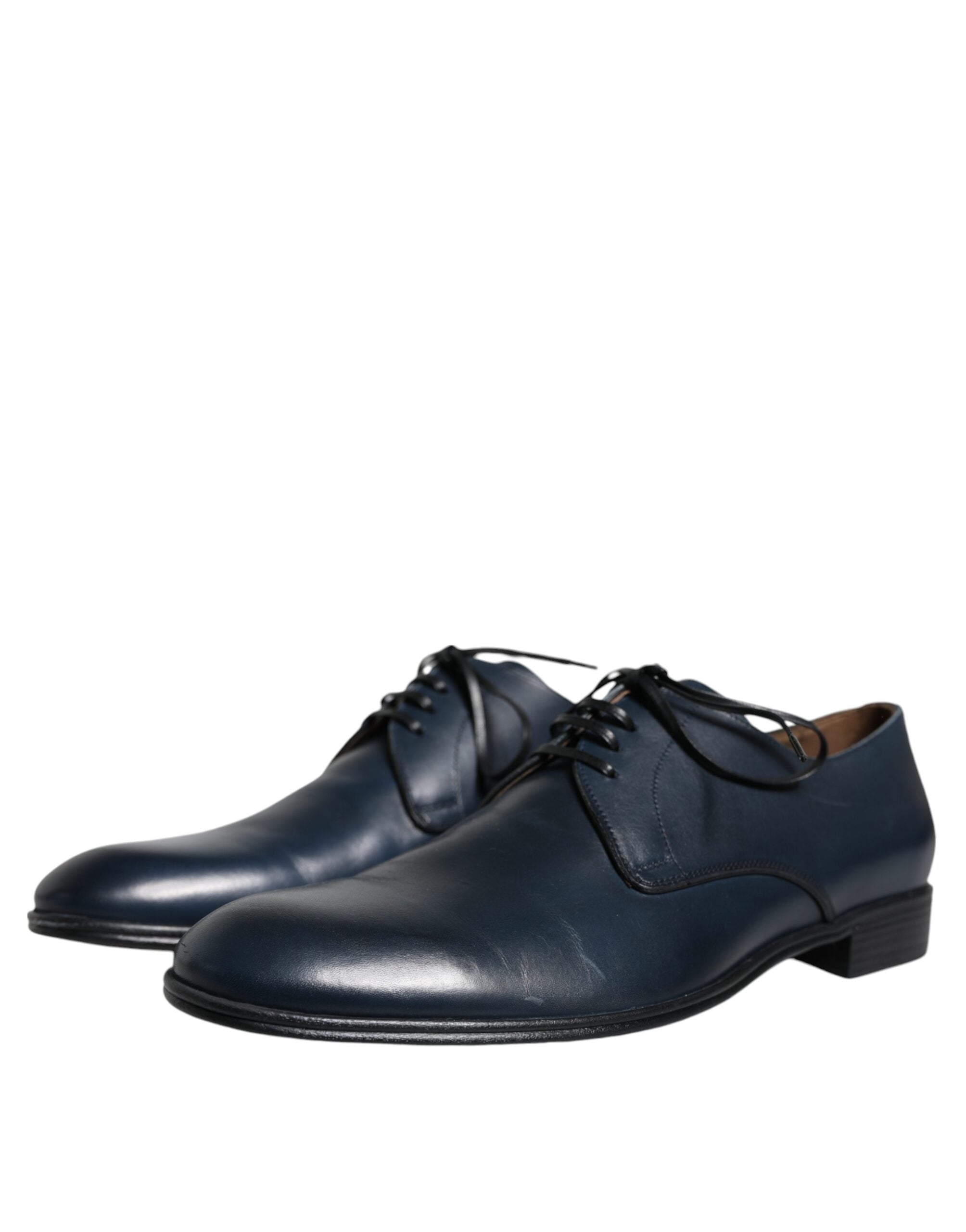 Dolce &amp; Gabbana Navy Blue Leather Derby Dress Formal Shoes